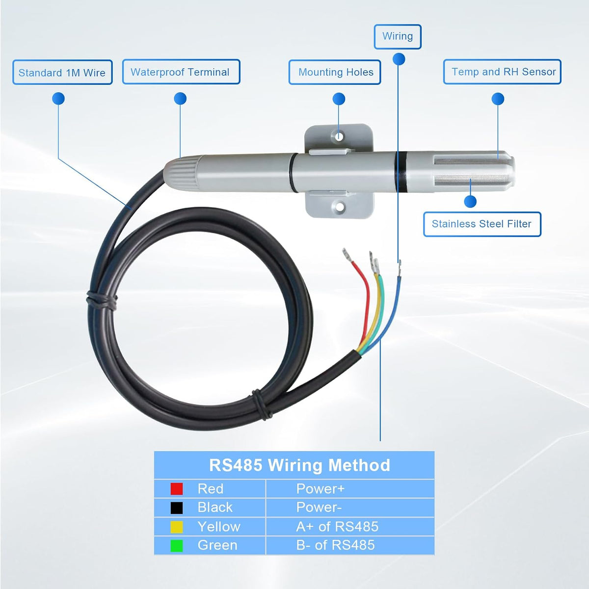 Tzone RS485 Temperature Sensor Modbus RTU Temp Humidity Transmitter Analog