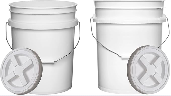 House Naturals Food Grade 5 Gallon Made in USA Plastic Bucket with Air Tight Screw on Lid (White Buckets with White Lids)