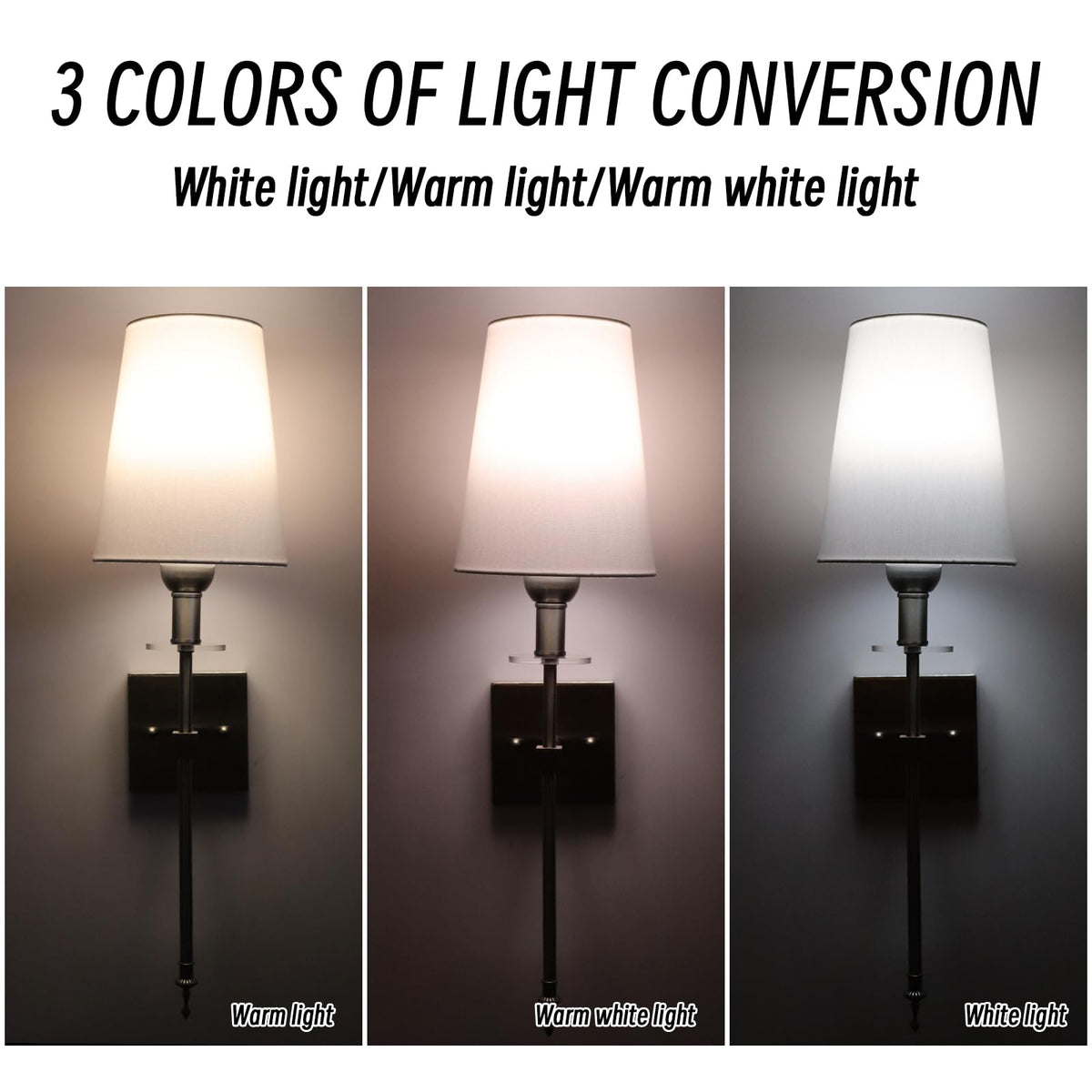 TOOTOO STAR Battery Operated Wall lamp, no hardwiring White Shade Wall lamp Set of 2 with Remote Control dimmable Bulb, Easy to Install, Suitable for Bedroom, Vanity, Bathroom, Living Room