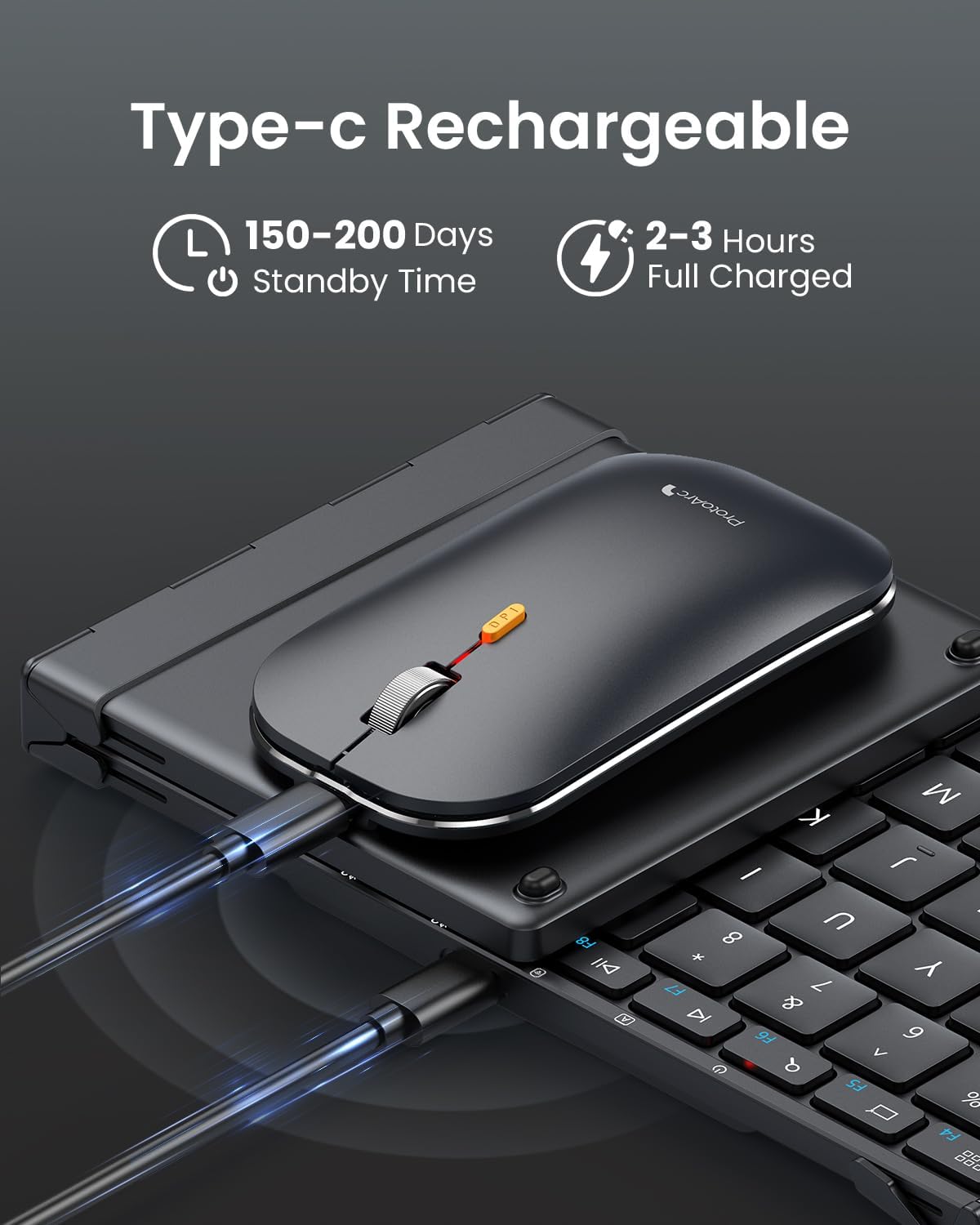 ProtoArc XKM01 Full-Size Foldable Keyboard Mouse Combo for Travel - Black