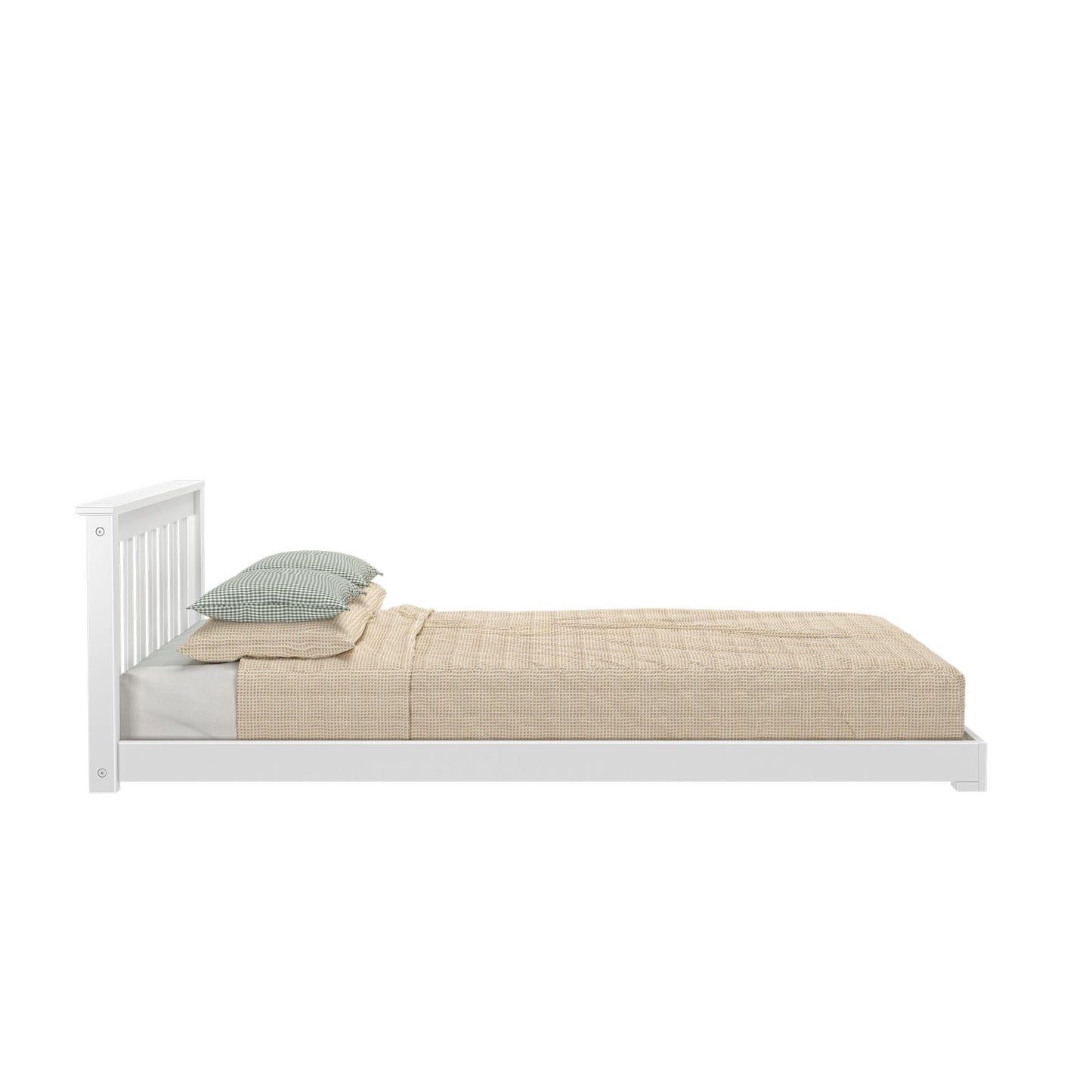 Max & Lily Classic Twin Floor Bed, 79.75 Inches, Solid Wood Low Bed Frame for Kids, Modern Floor Bed for Bedroom, White