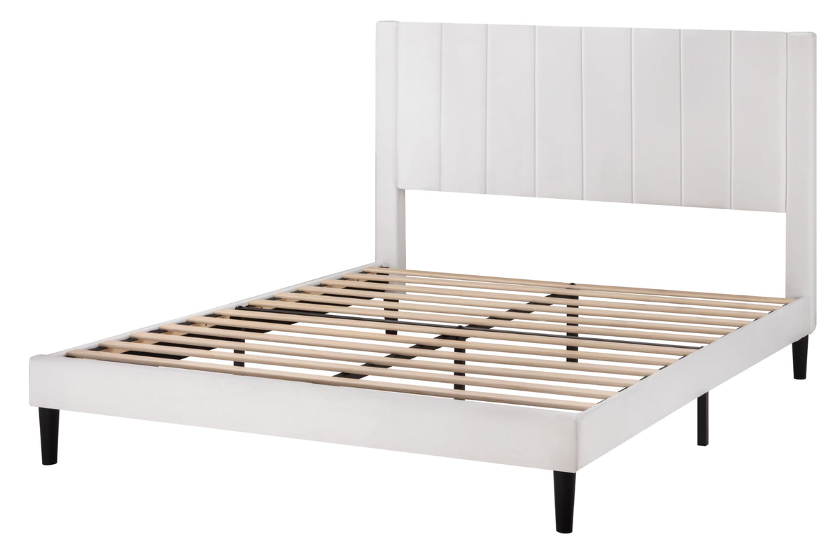 SHA CERLIN Full Bed Frame/Velvet Upholstered Platform Bed Frame with Headboard/Strong Wood Slats Support/Mattress Foundation/No Box Spring Needed/Easy Assembly/White