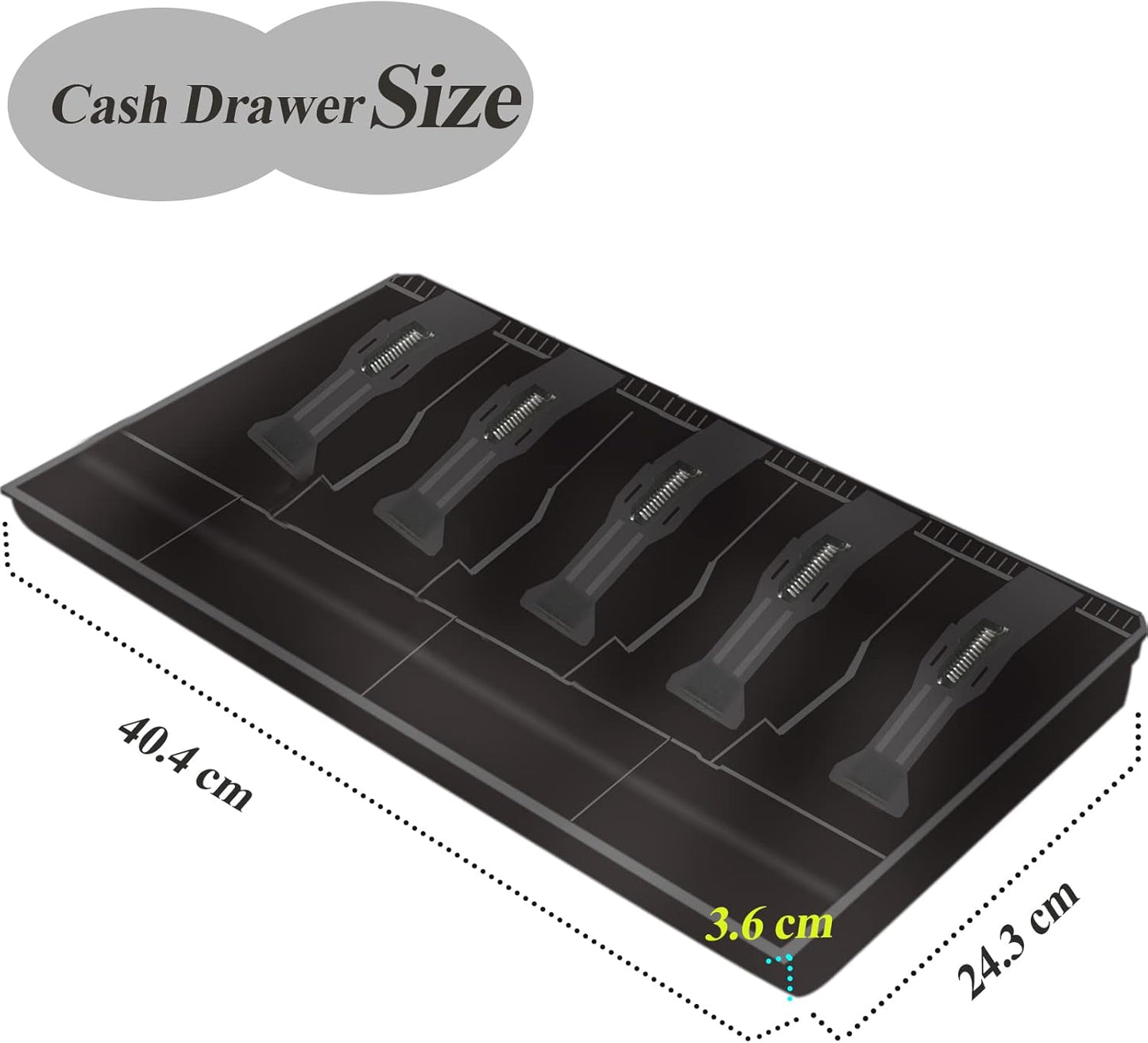 Cash Register Drawer for Money Storage, Cash Tray with 5 Bill/4 Coin Compartments for Supermarkets, Shops, Hotels (Black)