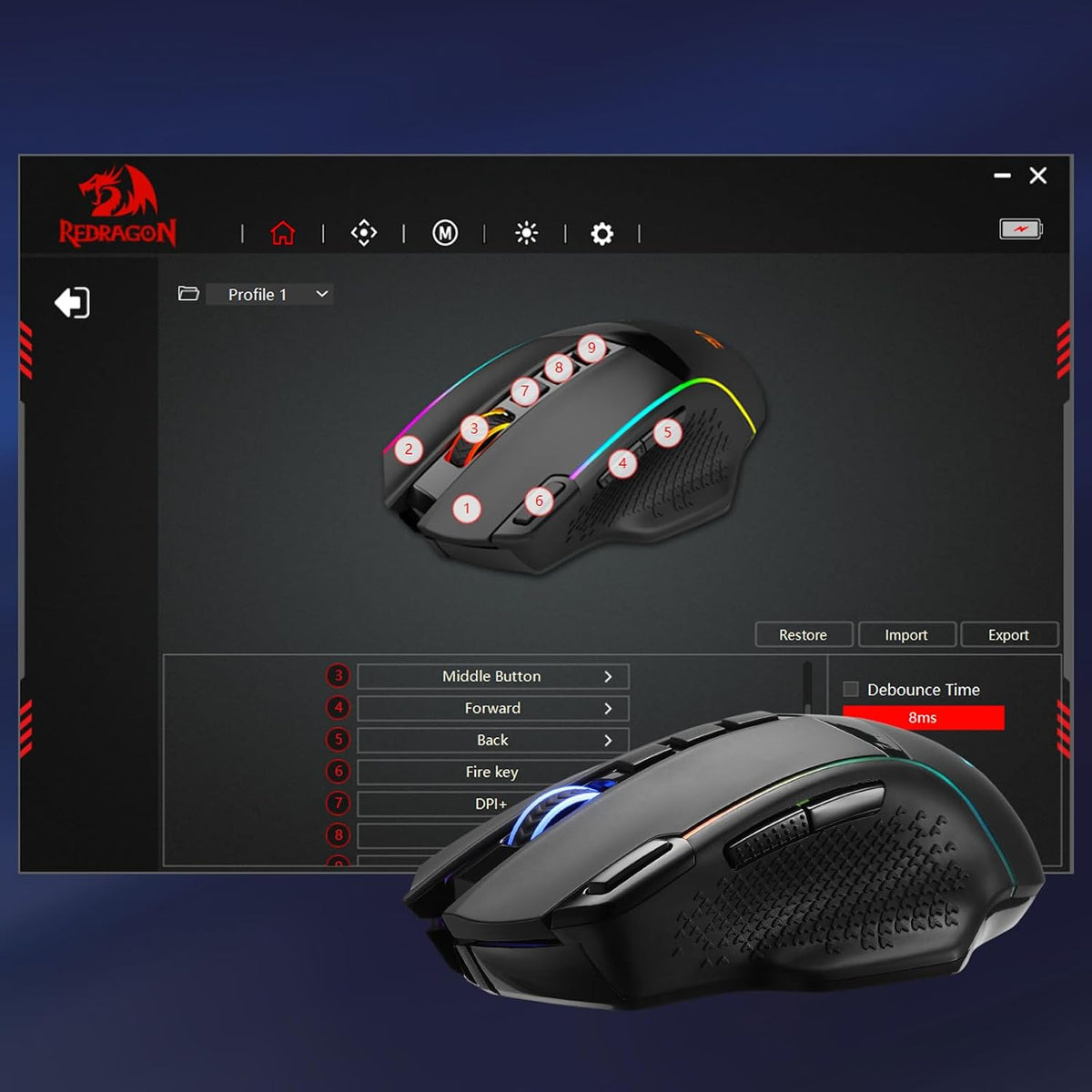 Redragon M991 3-Mode Wireless RGB Gaming Mouse 26000 DPI Remapping Keys