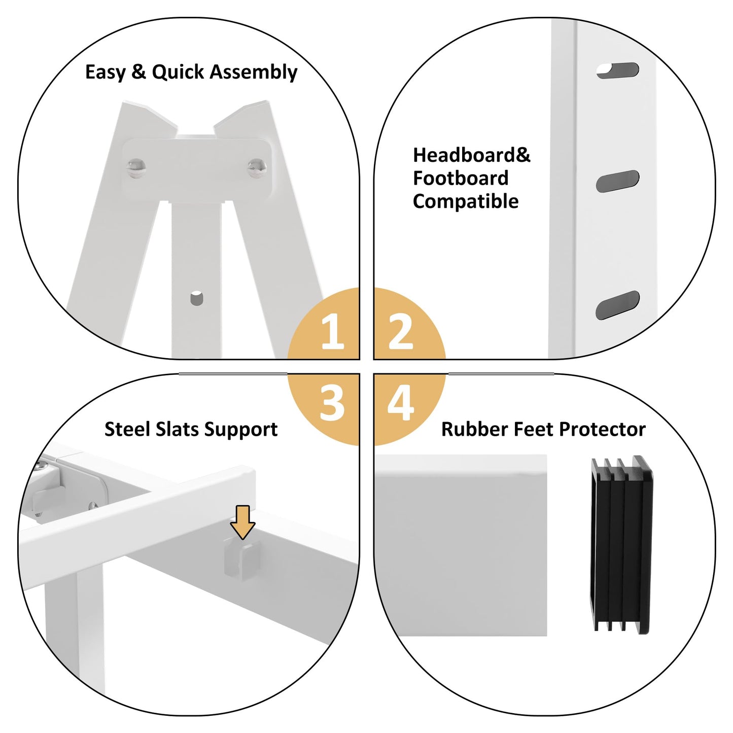 YUSENHEEI 14 Inch Full Size Bed Frame No Box Spring Needed, Heavy Duty Metal Bed Frame Full with Large Underbed Storage Space, Noise Free, Easy Assembly, White