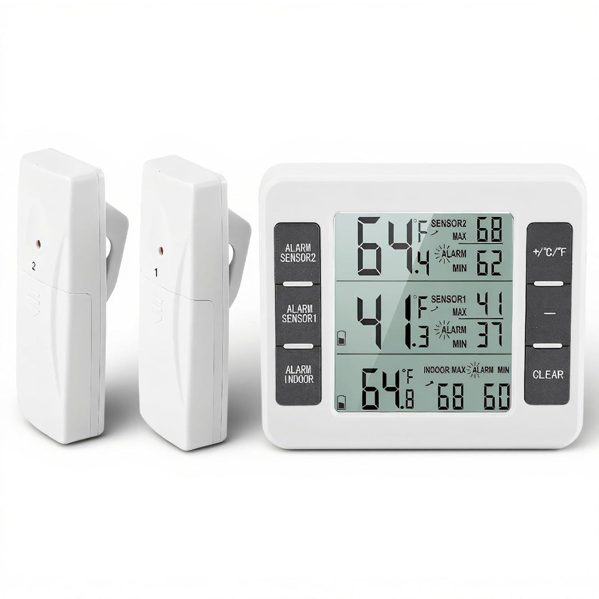 Therometer-Refrigerator Thermometer Digital Freezer Thermometer with 2PCS Sensors with Audible Alarm for Indoor Outdoor Thermometer (Battery not