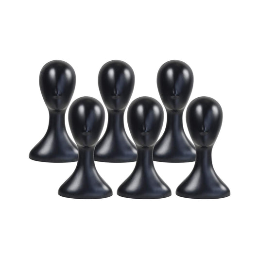 16 Inch Studio Limited Professional Plastic Mannequin Head Durable Women Model Wig Head Stand Torso Styling Making Display Holder with Jack for Wigs, Hat, Mask, Headdress, Necklace (Black, 6 Pack)