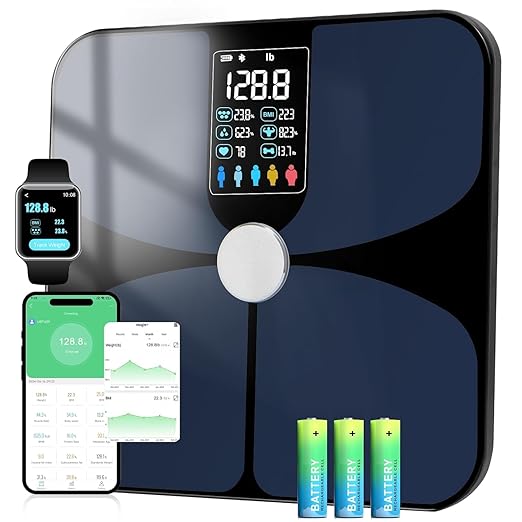 Multi Functional LCD Large Screen Intelligent Digital Body Fat Scale, Tempered Glass Bathroom Scale, Body Composition Analyzer with Smartphone Application and Bluetooth synchronous Scale