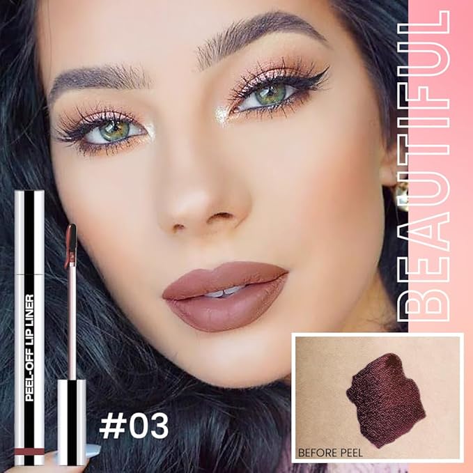 Matte Lip Stain Peel Off Lip Liner, Brownish Red Peel Off Lip Stain Tattoo,Long Lasting & Waterproof Peel Off Lip Gloss Lip Liner,Transfer-Proof All Skin Types.0.12 fl oz #03