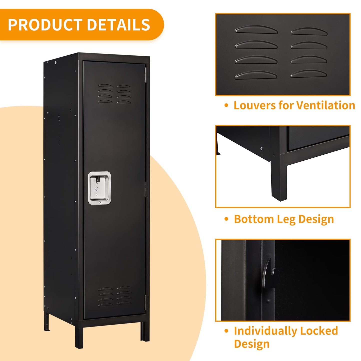 STANI Metal Locker, Metal Cabinet for Home Office, Storage Locker with Doors and Shelves, Lockable File Organizer Coat for Gym, School, Office