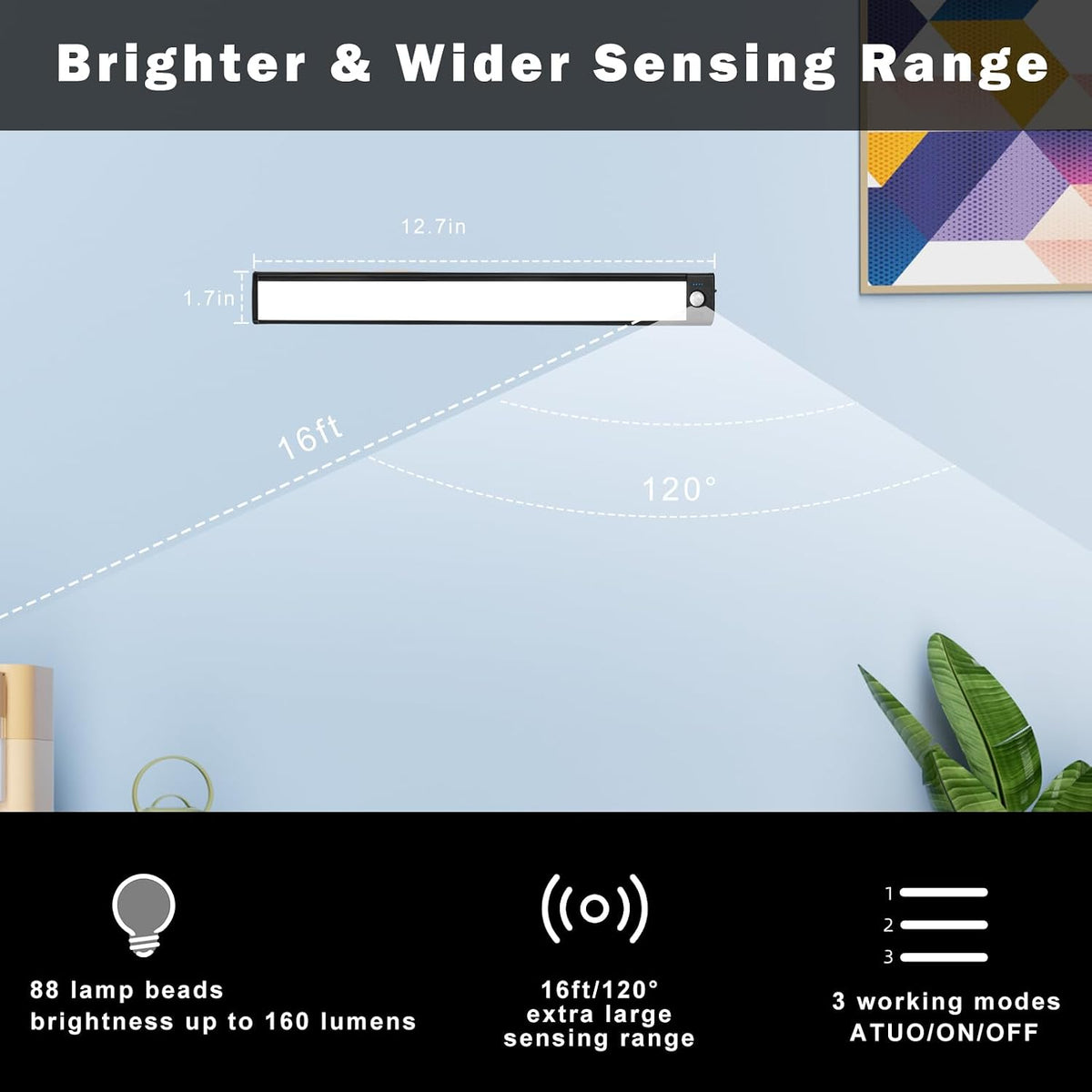 68 LED Motion Sensor Light, Rechargeable Under Cabinet Lighting, Dimmable Wireless Closet Light, 3 Color Temperatures Magnetic LED Night Light for Kitchen Cabinet Closet Drawers(2 Pack,10 inch)