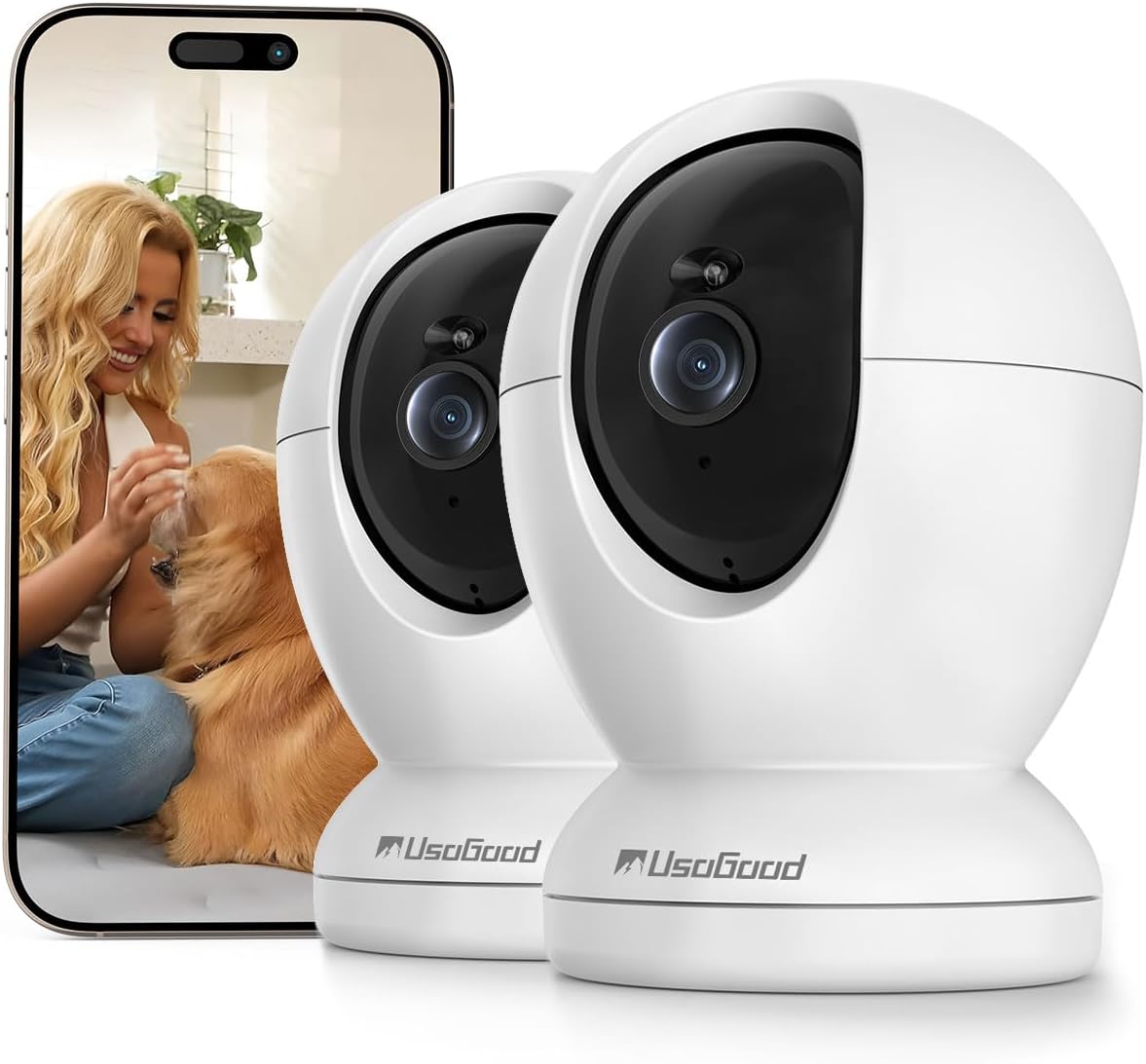 usogood 2.5K Indoor Camera for Home Security, 360° Security Camera Indoor, Baby/Pet Camera with Phone App, Support 5G/2.4Ghz WiFi, Auto Motion Tracking Detection, 2-Way Audio, Best Gift(2-Pack)