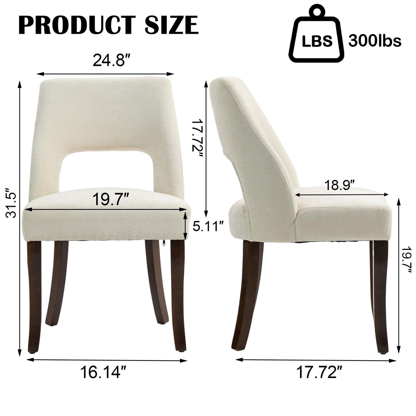 UVV Wooden Dining Chairs Set of 4, Modern Fabric Upholstered Kitchen and Dining Room Chairs, Farmhouse Dining Chair with Solid Wood Legs, Beige