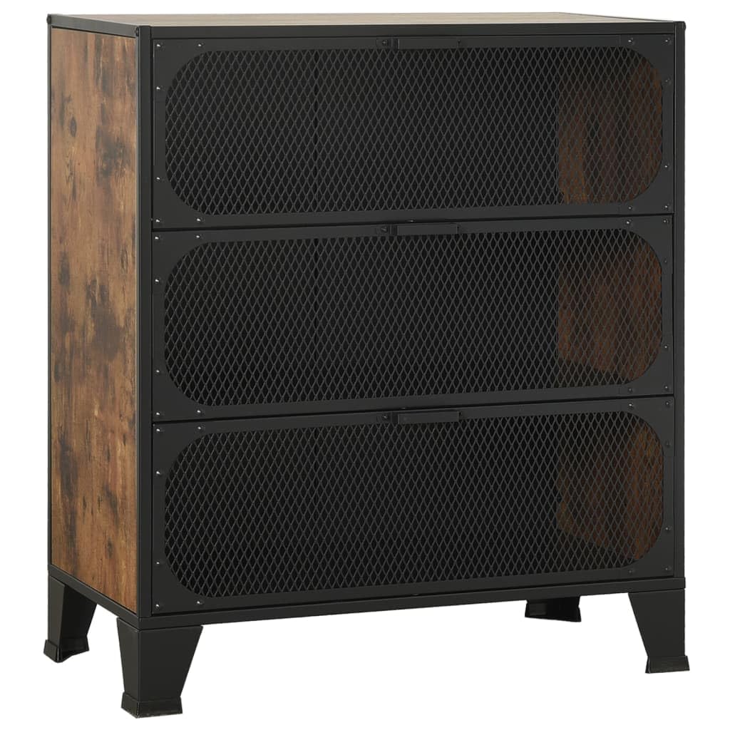 RJPLMFV Storage Cabinet Rustic Brown Metal and MDF Compact Cabinet