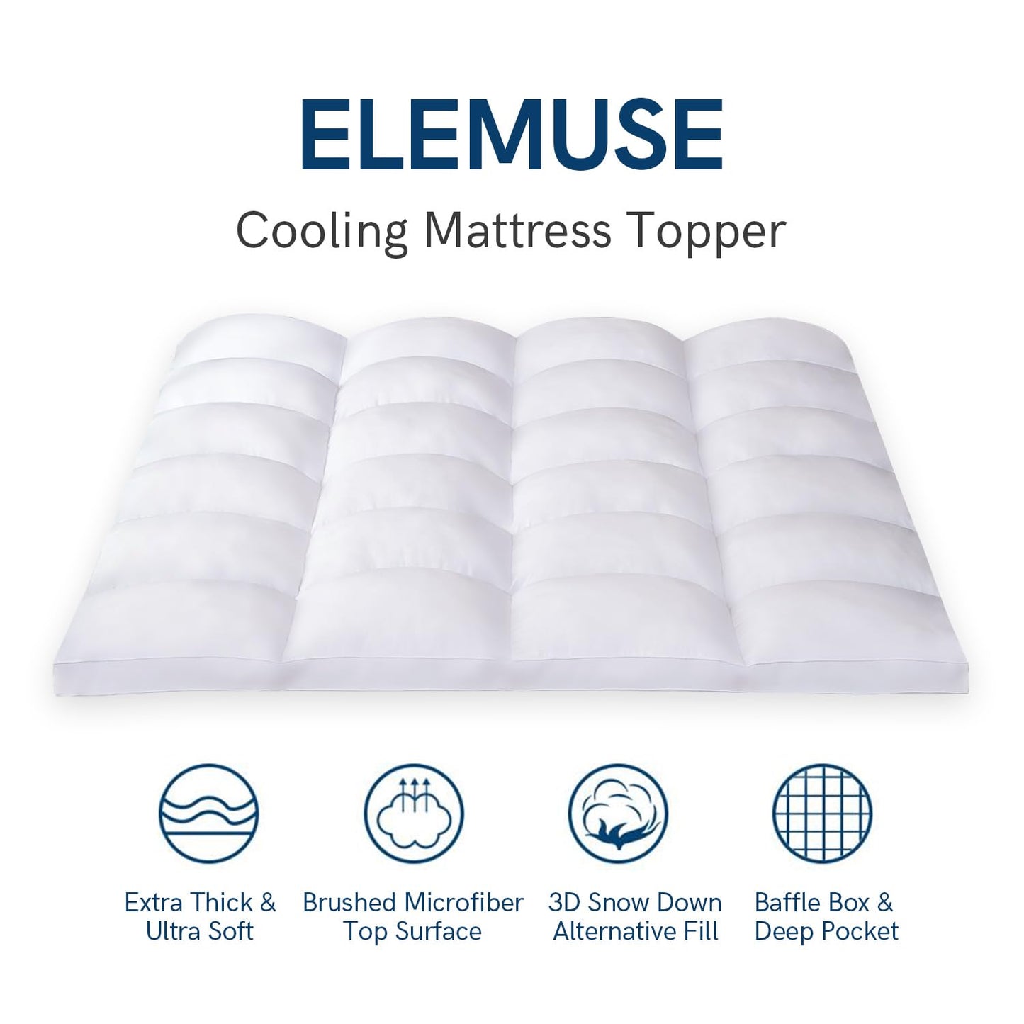 ELEMUSE Twin XL Mattress Topper for College Dorm, Thick Extra Long Twin Mattress Pad Cover for Back Pain, Plush Soft Pillowtop with Elastic Deep Pocket, Overfilled Down Alternative Filling
