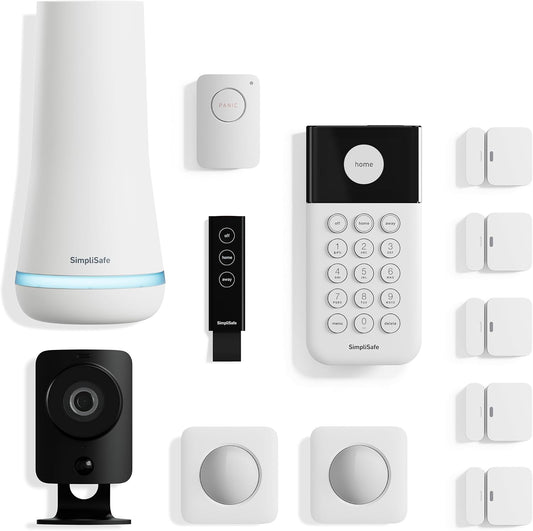 SimpliSafe 12 Piece Wireless Home Security System w/HD Camera - Optional 24/7 Professional Monitoring - No Contract - Compatible with Alexa and Google Assistant, White