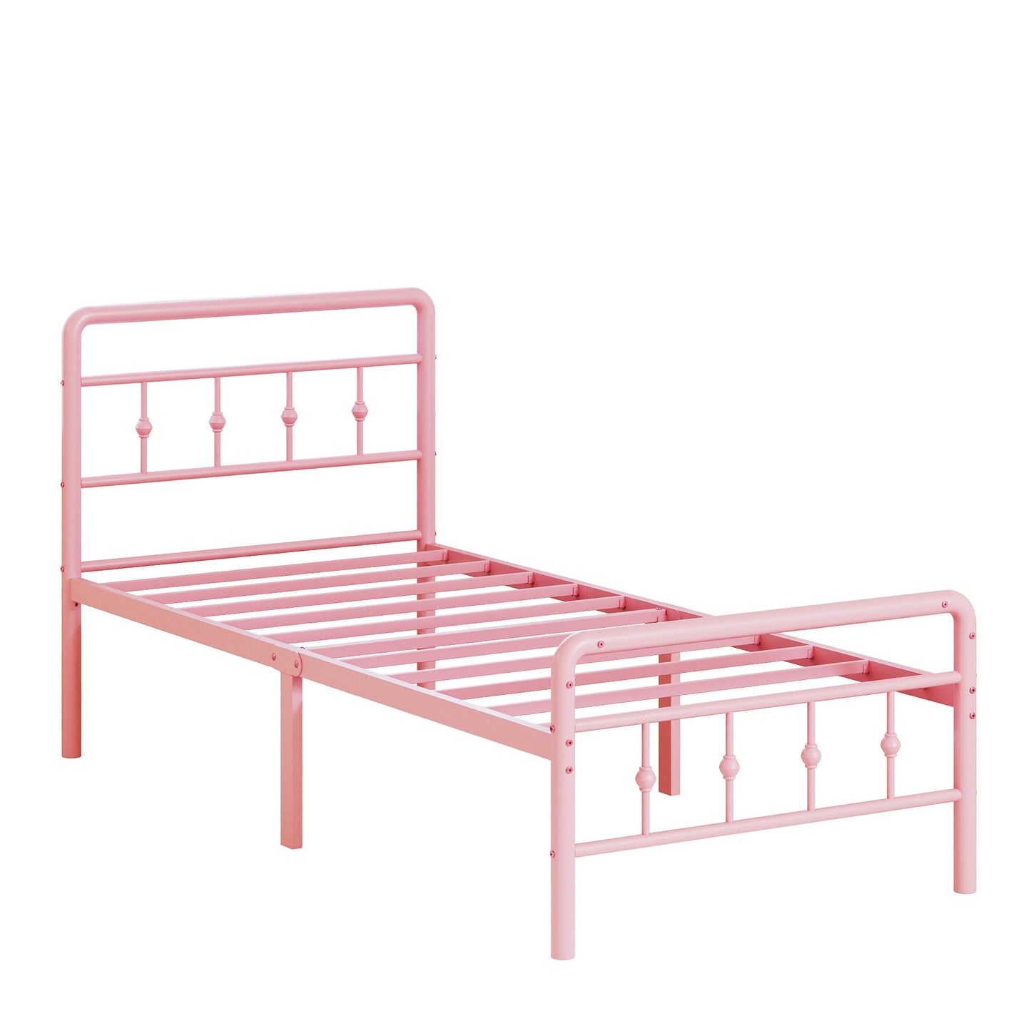 DiaOutro Classic Metal Platform Pink Twin Bed Frames with Headboard and Footboard, 16 Inch No Box Spring Needed Heavy Duty Victorian Style Iron-Art Mattress Foundation/Under Bed Storage