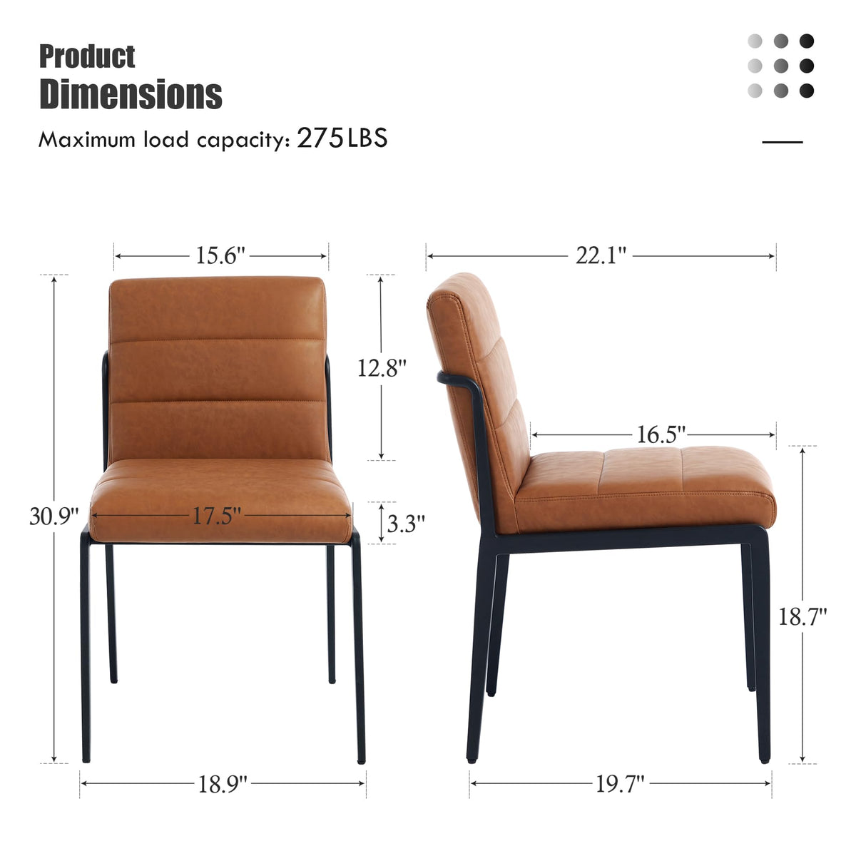Flouki Modern Dining Chairs Set of 4, Faux Leather Kitchen Chairs with Wide Seating, Upholstered Dinner Chairs for Kitchen Dining Room with Thick Foam Padded on Backs, Sturdy Metal Legs, Brown