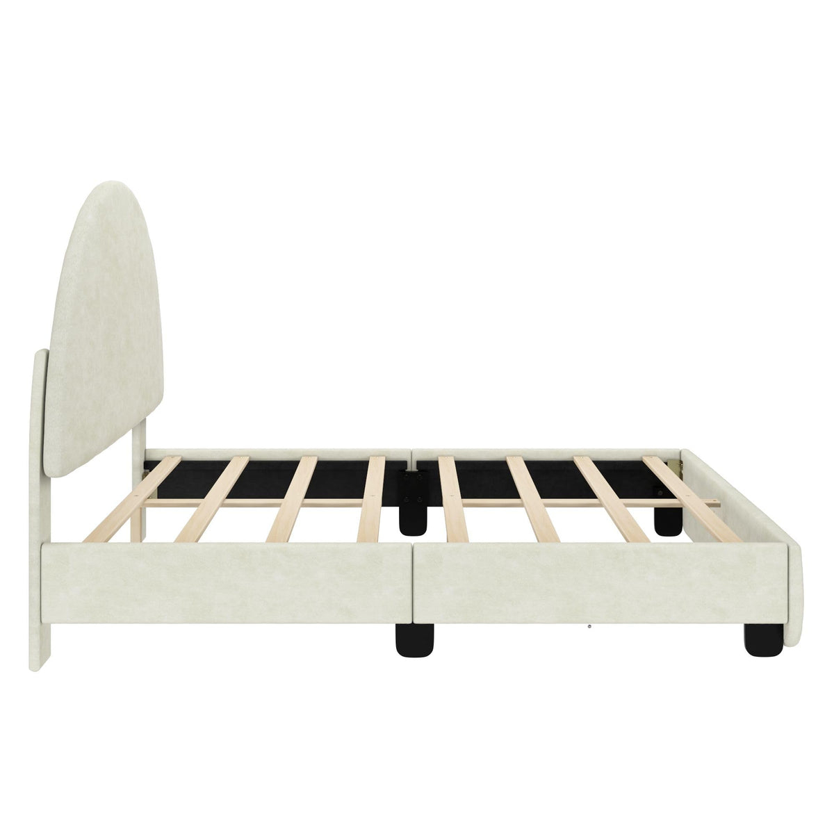 Max & Lily Upholstered Full Bed Frame with Arch Headboard, Upholstered Platform Bed for Kids, No Box Spring Needed, Easy Assembly, Cream