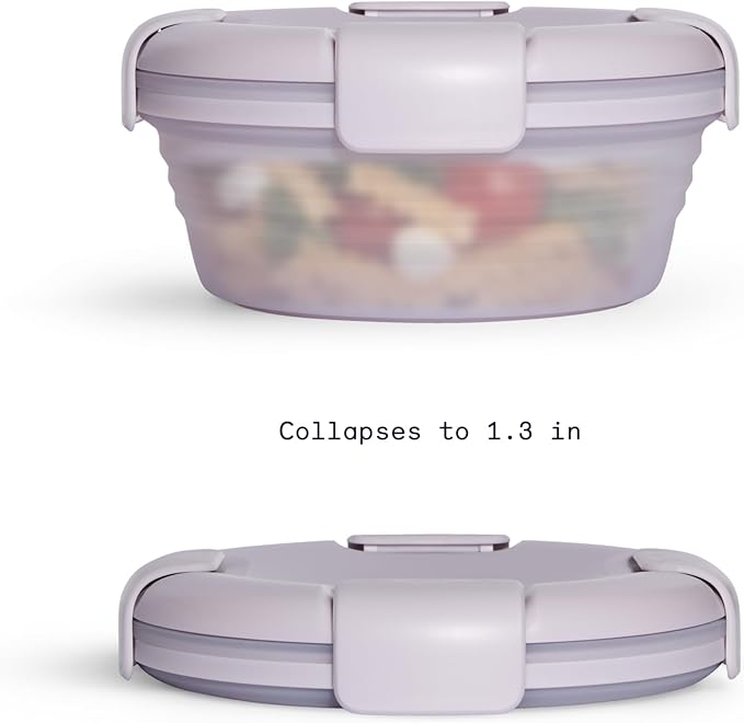 STOJO Collapsible Bowl - Translucent Lilac, 36oz - Reusable Silicone Bowl for Hot and Cold Food - Perfect for Travel, Meal Prep, To-Go Lunch, Camping & Hiking - Microwave & Dishwasher Safe
