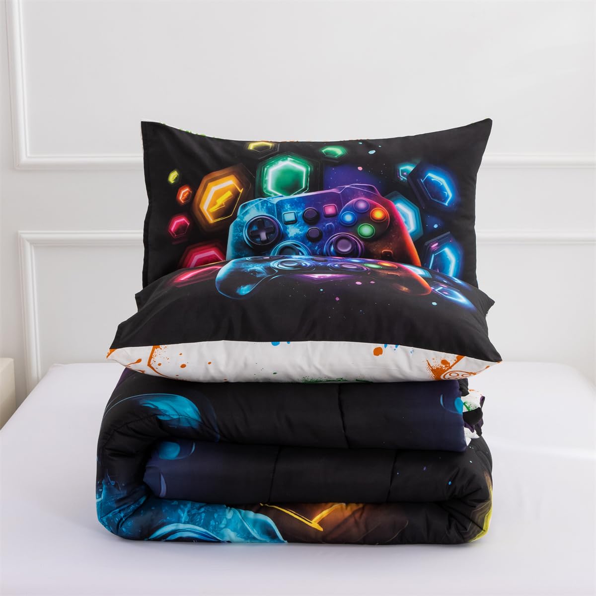 NTBED Game Console Comforter Set for Boys Girls Kids Space Universe Gaming Geometric Lightweight Microfiber Gamer Bedding Sets (Multi, Twin)