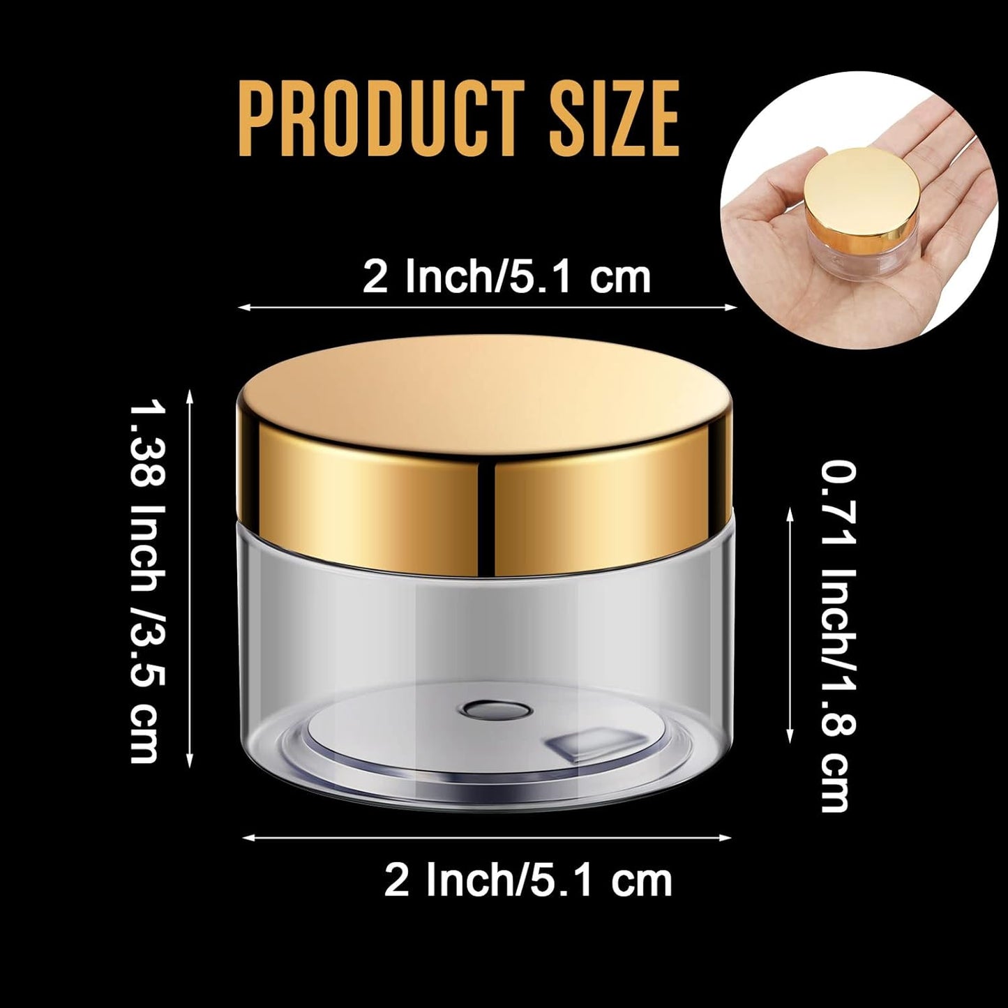 SATINIOR 100 Pcs Plastic Jars with Lids Small Containers Lids Wide Mouth Small Plastic Containers for Lotion Cream Rhinestones Body Butters Travel Storage(1 oz,Gold)