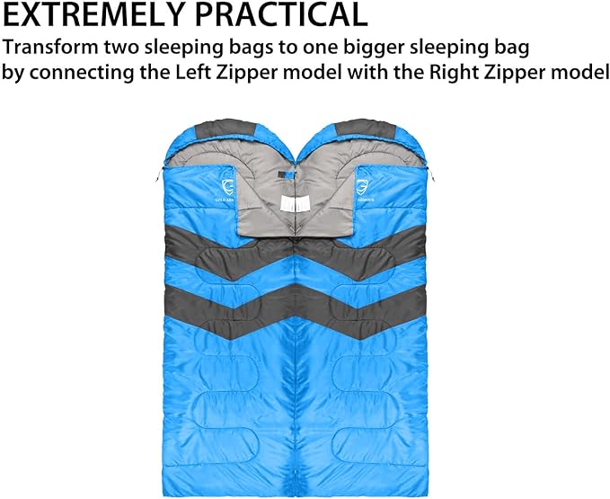 Gold Armour Sleeping Bags for Adults Cold Weather & Warm - Backpacking Camping Sleeping Bag for Kids 10-12, Girls, Boys - Lightweight Compact Camping Essentials Gear Accessories, Right Zipper