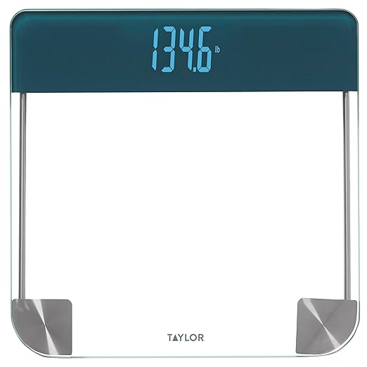 Taylor Digital Glass Bathroom Scale, Vanishing Display for Body Weight, Cyan Blue