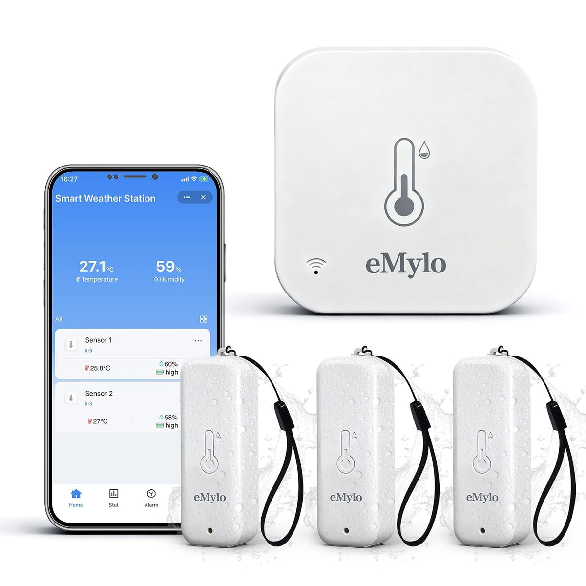 eMylo WiFi Hygrometer Thermometer with 3 IP65 Remote Sensors, 492 ft Range