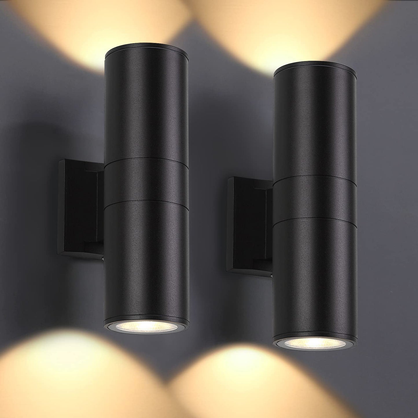 DAKAFUL Outdoor Wall Lights 2 Packs, Integrated LED Cylinder Up Down 12W 2700K Modern Aluminum Light, Waterproof Exterior Light for Porch Patio Door