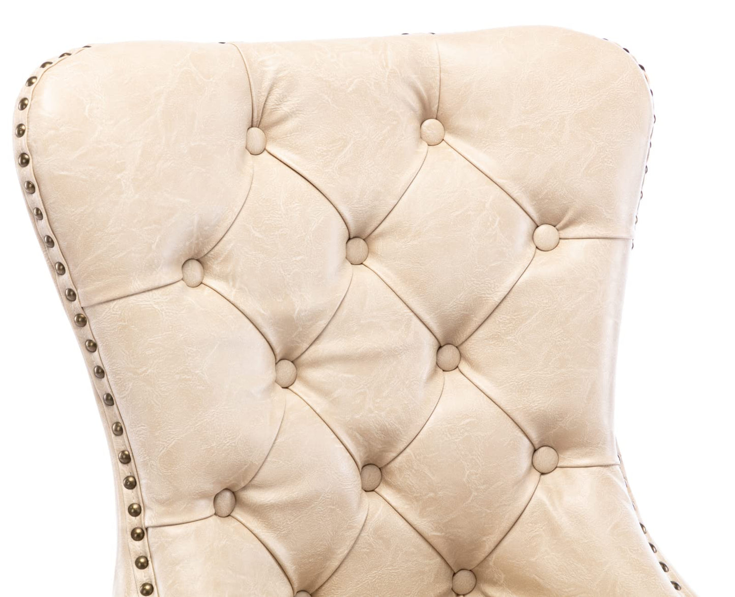 EALSON Modern Dining Chairs Set of 2 Mid Century Leather Dining Room Chairs with Wood Legs Tufted Upholstered Kitchen Side Chairs with Nail Head Trim for Dining Room/Living Room, Beige with Ring