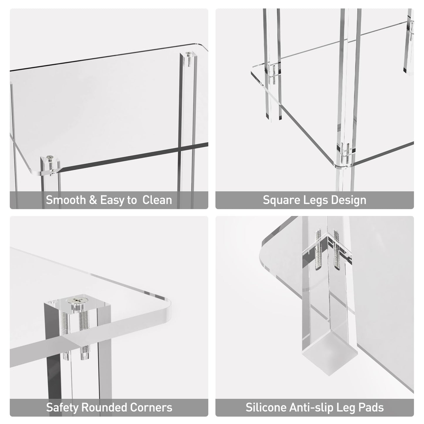 Eglaf Acrylic Side Table Set of 2-13.4'' L x 11.5'' W x 19.6'' H Small End Table Clear Nightstand Bedside Table for Living Room, Bedroom, 2-Tier, Square Leg