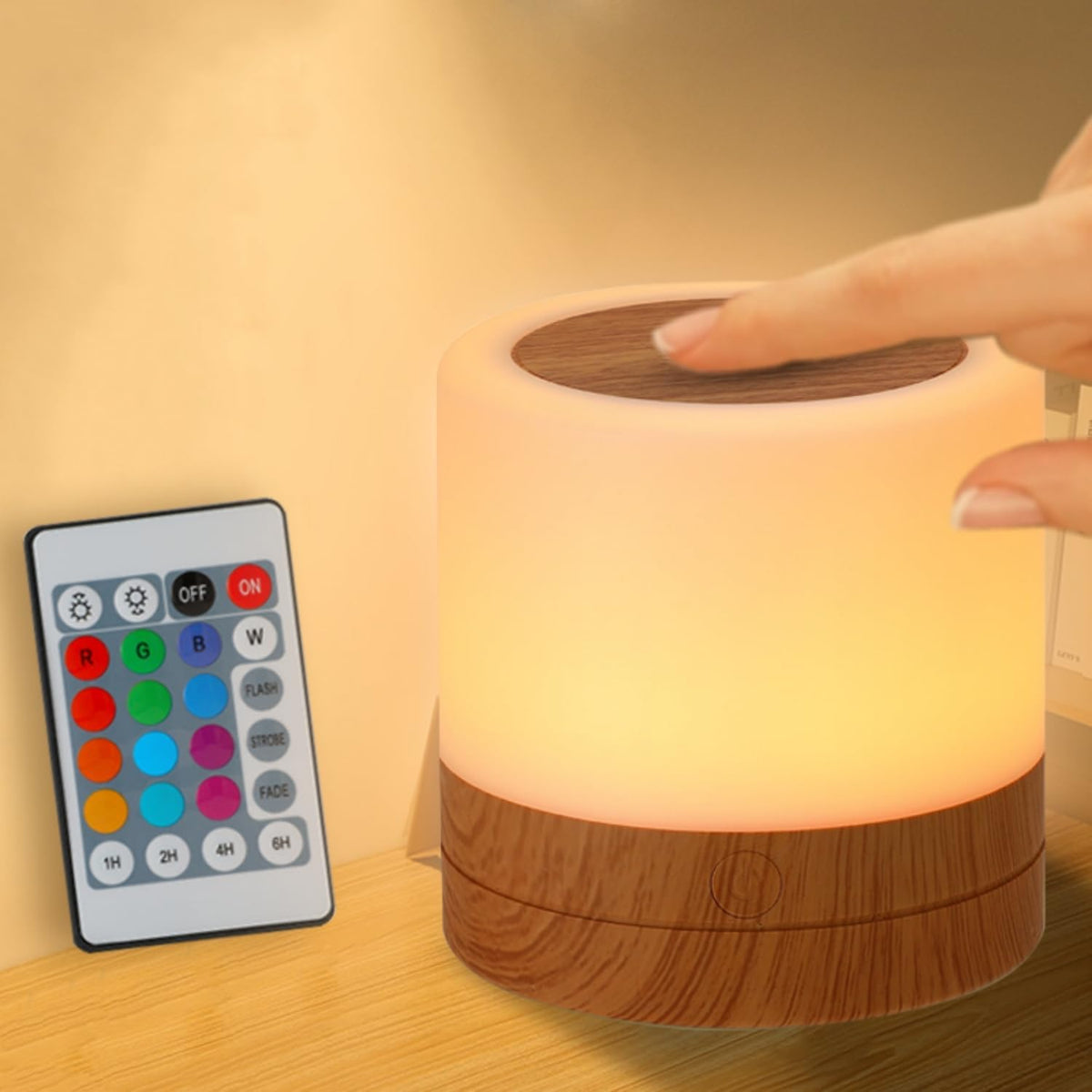 Nursery Night Light for Kids, USB Rechargeable Small Desk Lamp,13 RGB Colors & 4 Brightness & 1 Remote, Touch Bedside Cordless Table Lamp, Portable Night Lamp for Bedroom Living Room (2 Pack White)