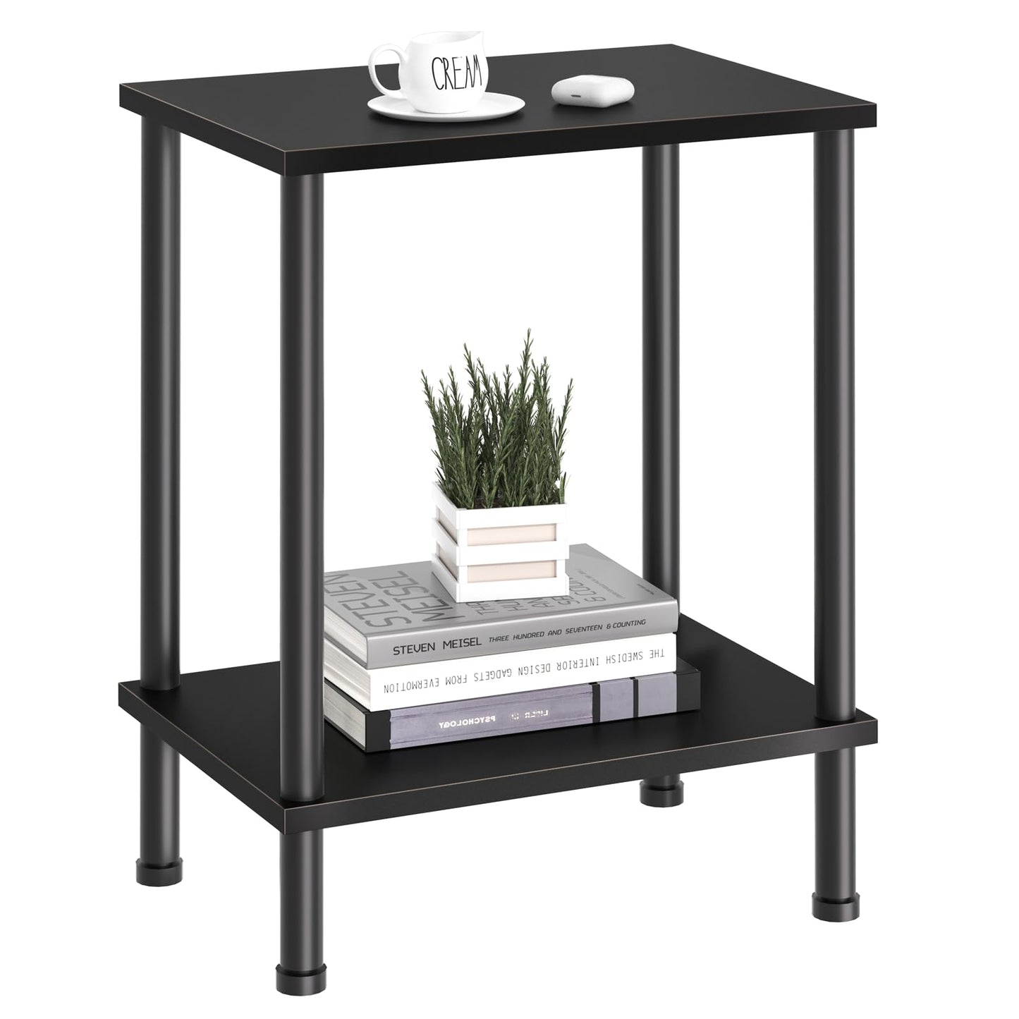 YUFAM End Table,Small Side Table,2-Tier Nightstand with Storage Shelf,Sofa Bedside Table for Small Spaces in Living Room,Bedroom, Office,Stable Frame,Easy Assembly,Black