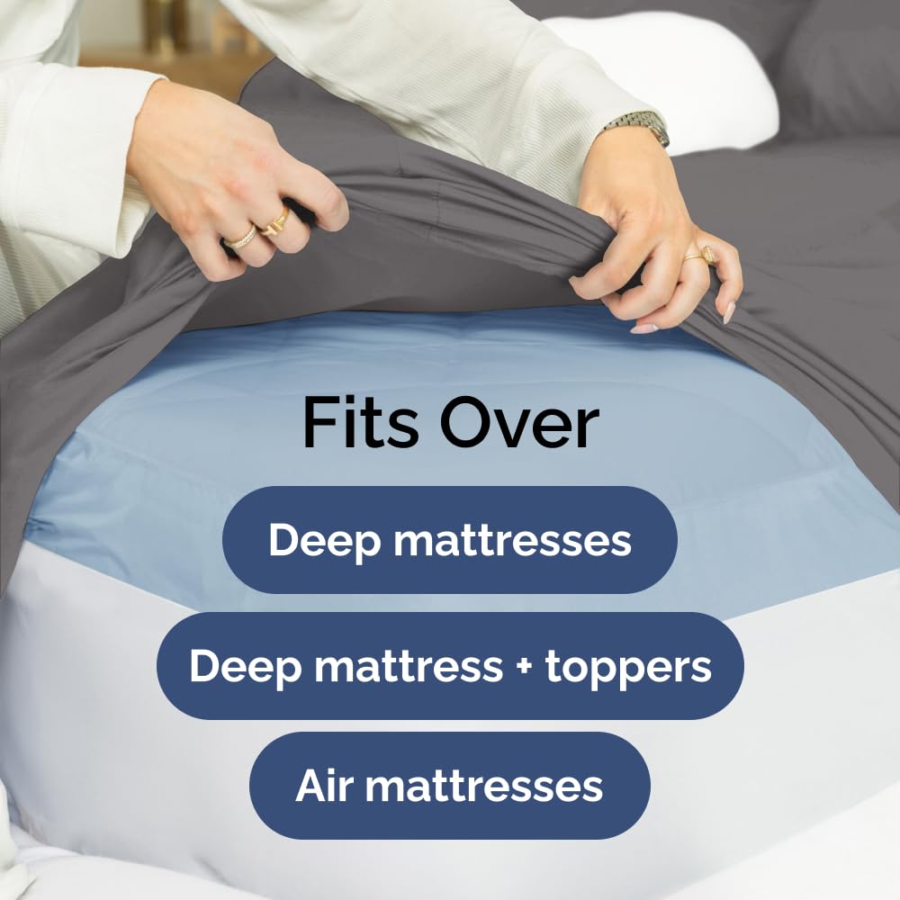 Extra Deep Queen Sheet Set - 6 Piece Breathable & Cooling Sheets - Hotel Luxury Bedding Set w/18-24 Inch Extra Deep Pockets - Easy & Secure Fit - Super Soft, Wrinkle Free and Comfy - Grey, Queen Size