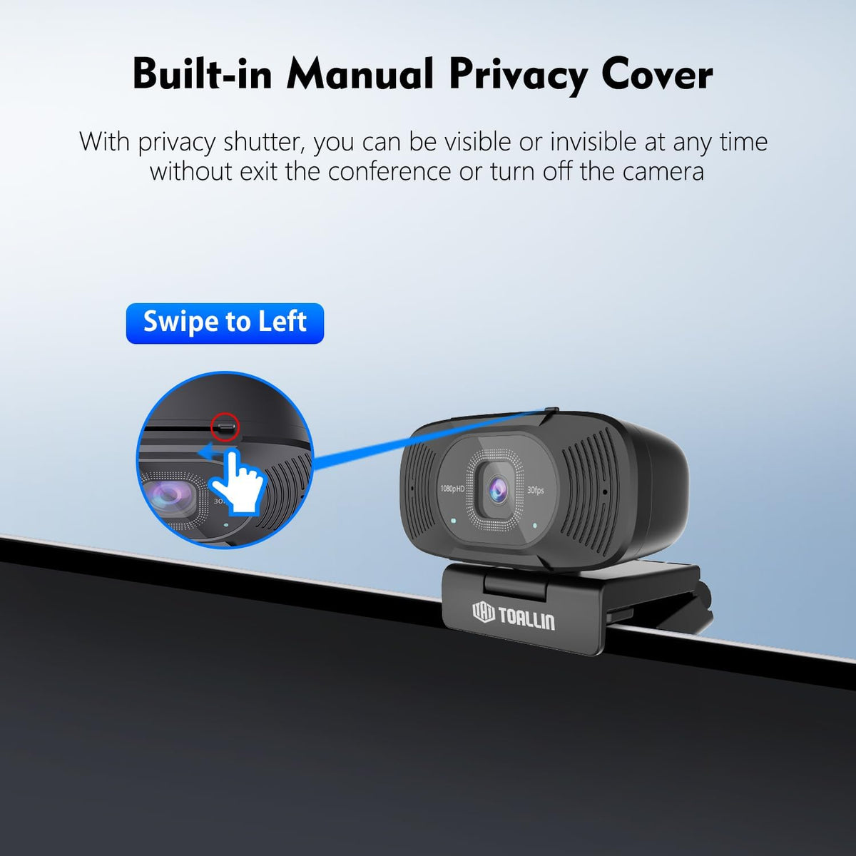 TOALLIN 1080P Full HD Webcam with Dual Microphones, Computer Web Camera, 90° Wide Angle View Without Distortion, USB Plug and Play Webcam for Video Conferencing/Online Calling/Live Streaming