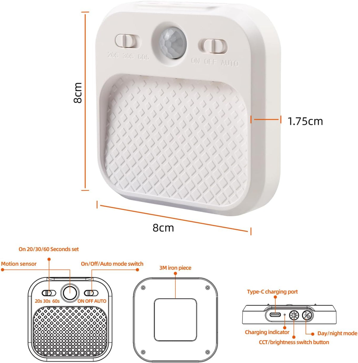 DAMI Locker Light, Rechargeable Motion Sensor Dimmable Night Light, Timer