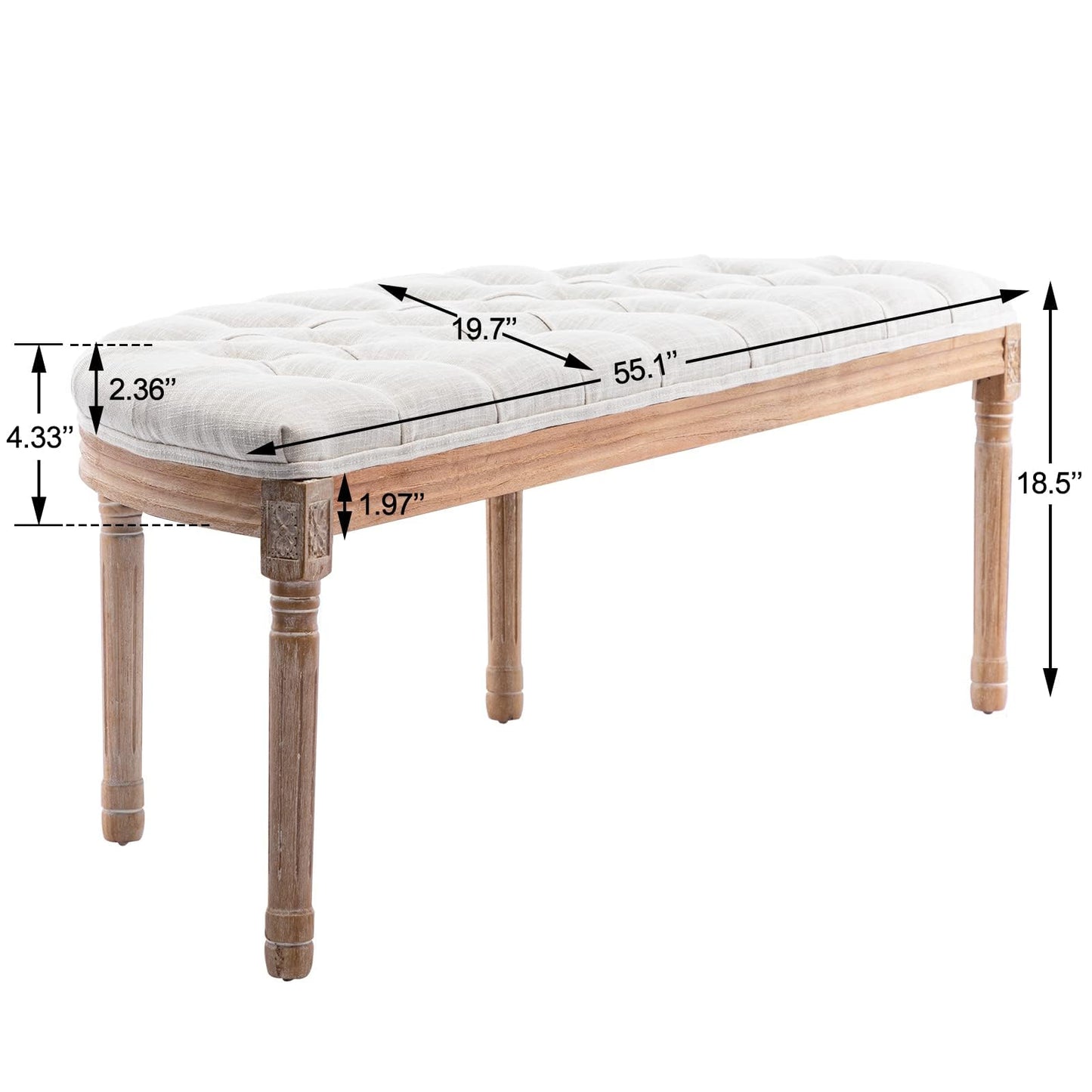 chairus Linen Halfmoon Entryway Bench 55" Button Tufted Semi-Circle Ottoman Comfy Upholstered Seat for Bedroom/End of Bed/Mudroom/Indoor, Beige