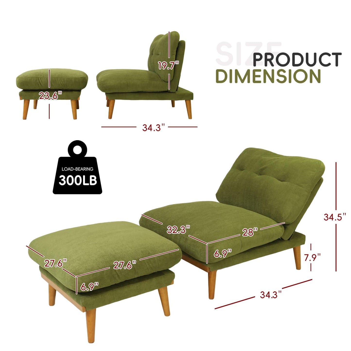 Modern Accent Chair with Ottoman - Cloud-Like Down-Filled Recliner, Adjustable Backrest Lounge Chair with Solid Wood Frame, Sherpa Fabric & Overstuffed Puffy Cushion for Living Room (Grass Green)