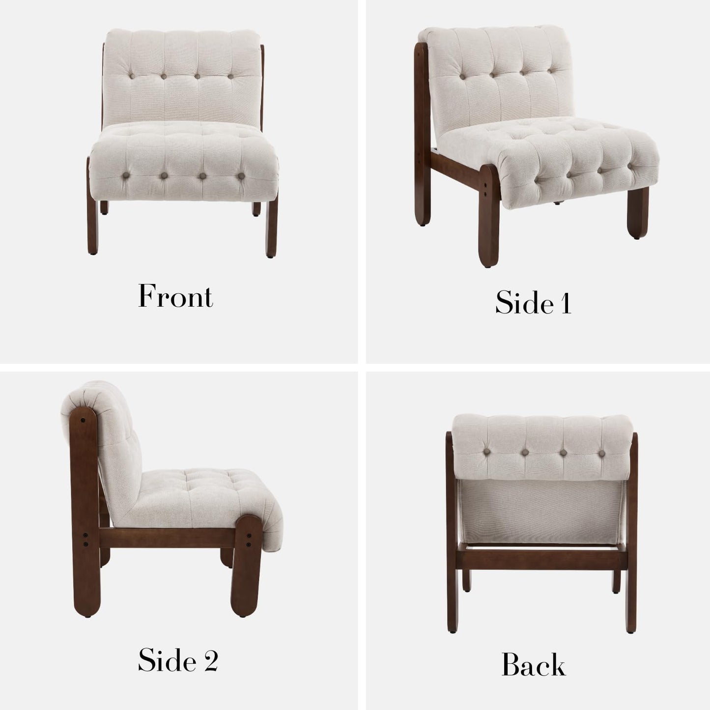 HEAH-YO Living Room Accent Chair Set of 1,Modern Armless Chair for Bedroom with Button Tufted Back and Wood Legs,Upholstered Comfy Reading Chair for Makeup Vanity Office Cafe,Chenille Beige