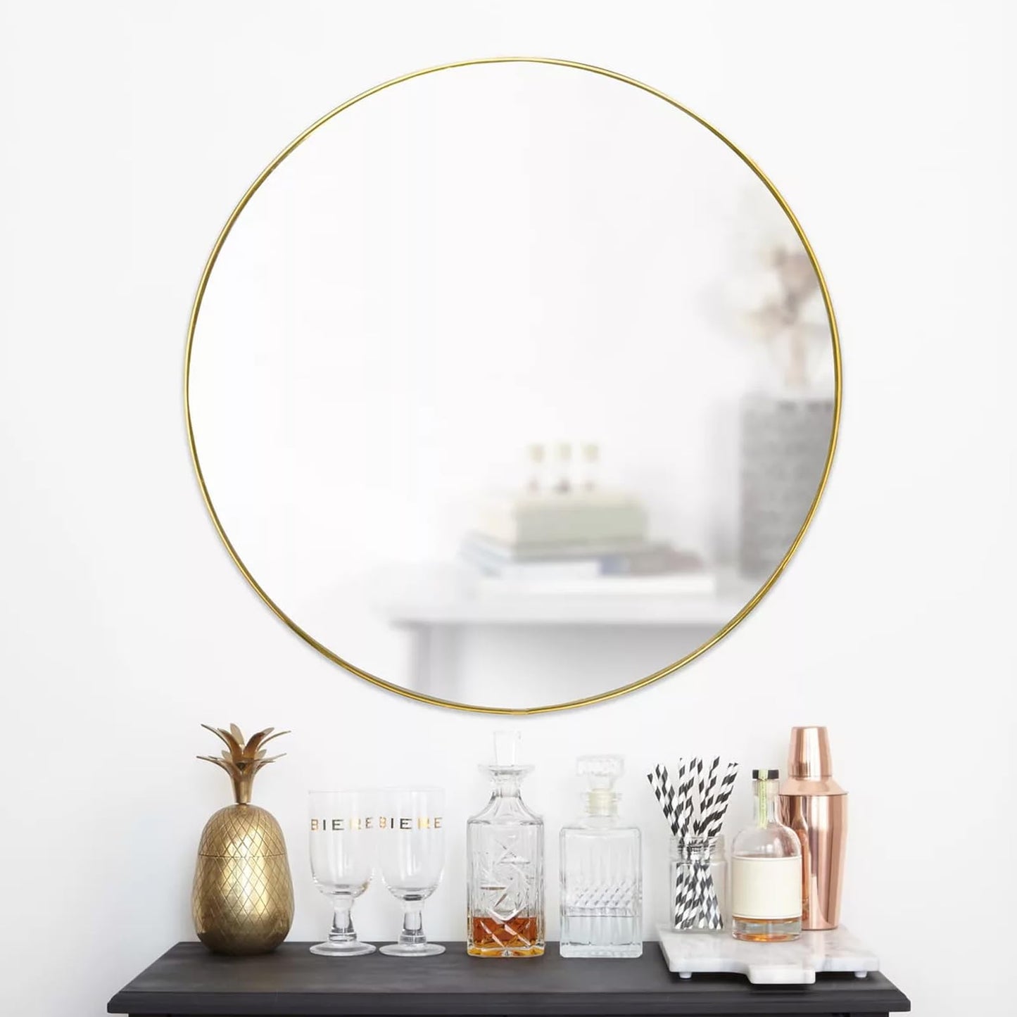 Eruner Large Round Mirror - 45 Inch Circle Wall Mirror, Gold Metal Frame, Decorative Modern Vanity Mirror for Bathroom, Living Room, Entryway