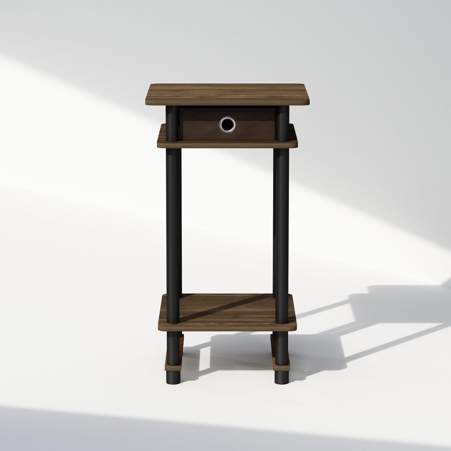 Furinno Turn-N-Tube Tall Nightstand with Bin, 1-Pack, Plastic Poles, Columbia Walnut/Black/Dark Brown