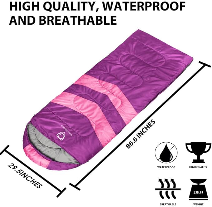 Gold Armour Sleeping Bags for Adults Cold Weather & Warm - Backpacking Camping Sleeping Bag for Kids 10-12, Girls, Boys - Lightweight Compact Camping Essentials Gear Accessories, Left Zipper