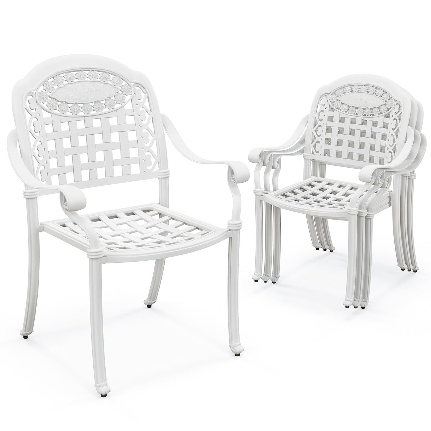 Tangkula Set of 4 Cast Aluminum Patio Dining Chairs, Stackable Outdoor Dining Chairs with Armrests, Outdoor Bistro Chairs for Balcony, Backyard, Garden