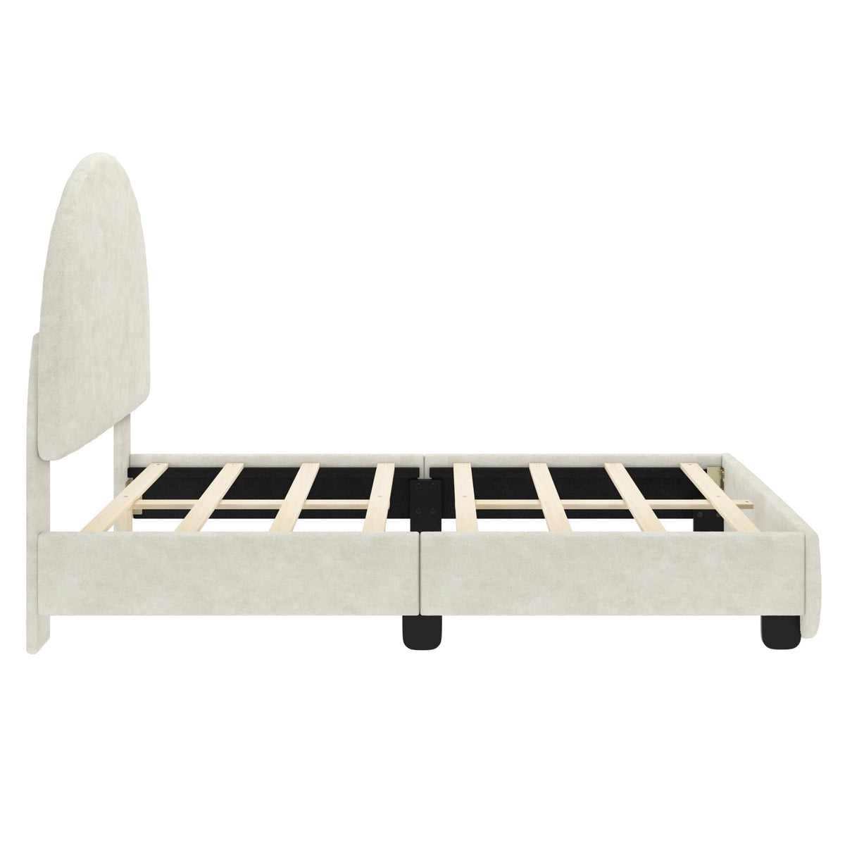 Max & Lily Upholstered Twin Bed Frame with Arch Headboard, Upholstered Platform Bed for Kids, No Box Spring Needed, Easy Assembly, Cream