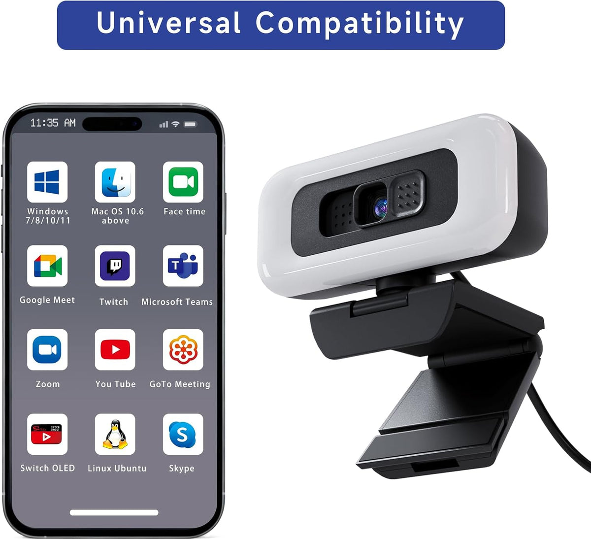 1080P Webcam for PC - PC Camera Webcam 1080P, Desktop Computer Web cam with Privacy Shutter and Tripod Autofocus, Dual Noise-USB Plug&Play,Cancelling Mics,Auto Light Correction