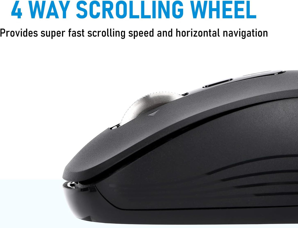 Wireless Bluetooth Mouse, 3-Device Multi-Mode (USB + 2 Bluetooth), 4-Way Metal Scroll Wheel, Adjustable DPI, Silent Click, Long Battery Life, Ergonomic Mouse for Laptop, PC, Mac, iPad (Dark Black, 7)