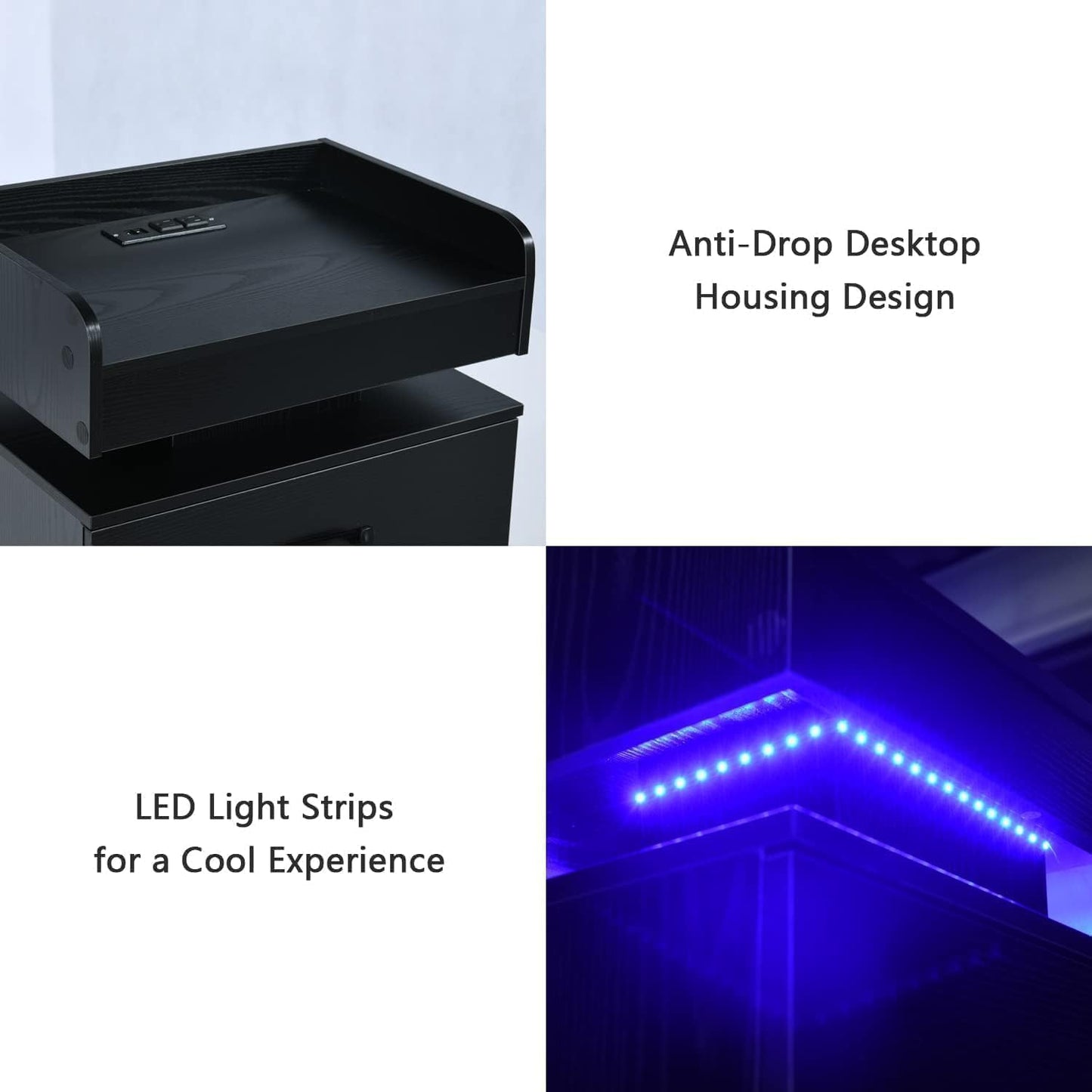 Black Nightstand with Charging Station, Night Stand with LED Lights, Modern Led End Table, Nightstand for Bedroom, Night Stand with 2 Drawers, Bed Side Table with Storage for Living Room