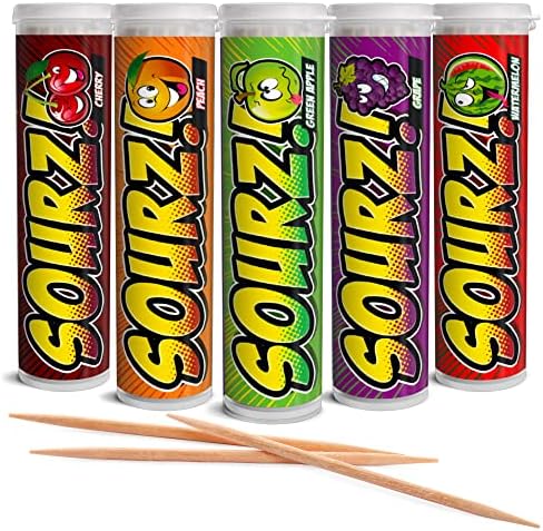 Xero Picks - Sourz Infused Flavored Toothpicks- Sugar Free- Sour Apple, Sour Grape, Sour Cherry, Sour Watermelon, Sour Peach - 5 Pack - 20 Picks per