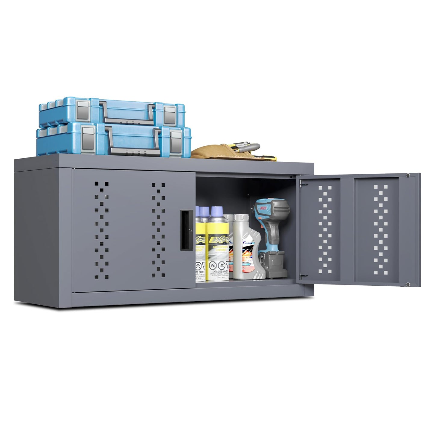 Metal Wall Storage Cabinet Steel Wall Mounted Garage Storage Cabinet with Doors for Basement Utility Room Warehouse Kitchen